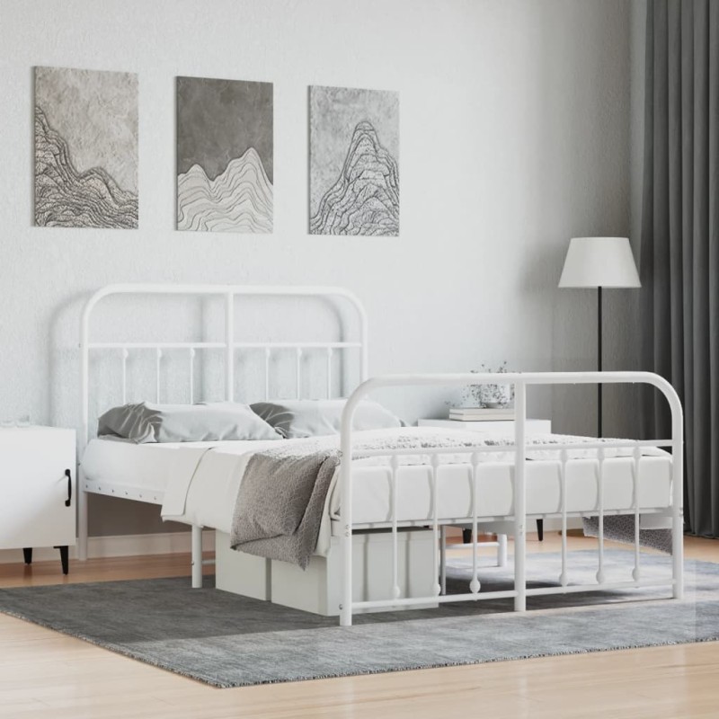 vidaXL Estructura cama metal con cabecero y estribo blanco 120x200 cm vidaXL Estructura cama metal con cabecero y estribo blanco 120x200 cm