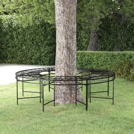 vidaXL Banco de jardín redondo de acero negro 160 cm