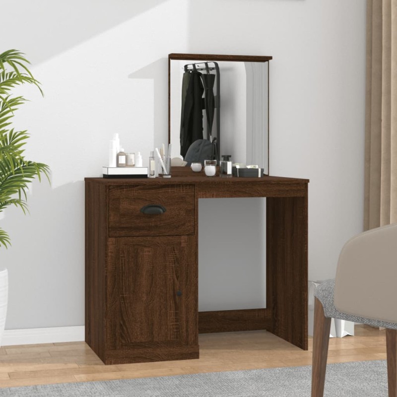 vidaXL Tocador espejo madera contrachapada roble marrón 90x50x132,5 cm vidaXL Tocador espejo madera contrachapada roble marrón 90x50x132,5 cm