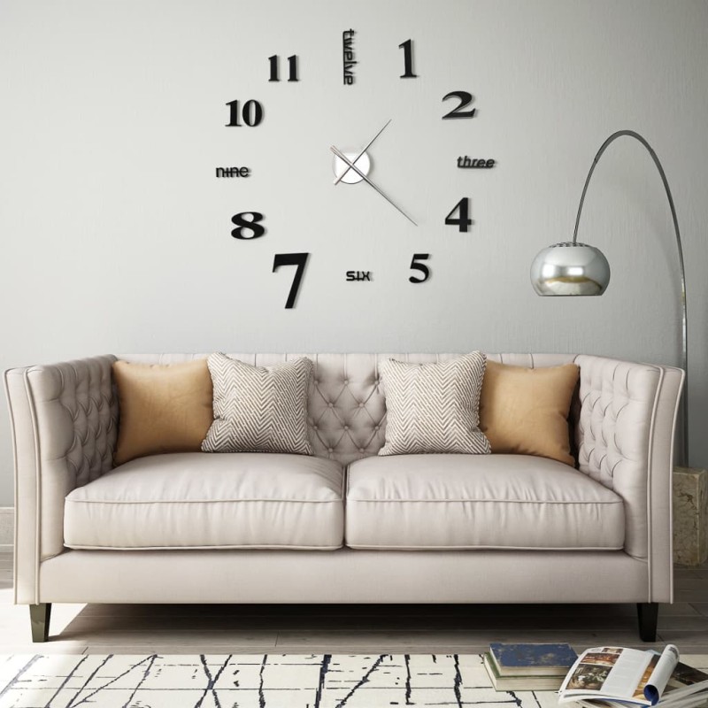 vidaXL Reloj 3D de pared con diseño moderno 100 cm XXL negro vidaXL Reloj 3D de pared con diseño moderno 100 cm XXL negro