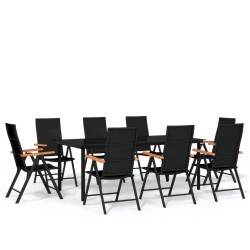 vidaXL Juego de comedor para jardín 9 piezas negro