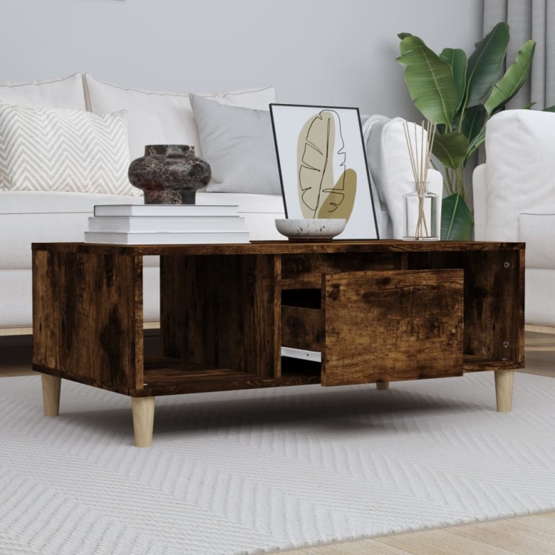 vidaXL Mesa de centro madera contrachapada roble ahumado 90x50x36,5 cm vidaXL Mesa de centro madera contrachapada roble ahumado 90x50x36,5 cm