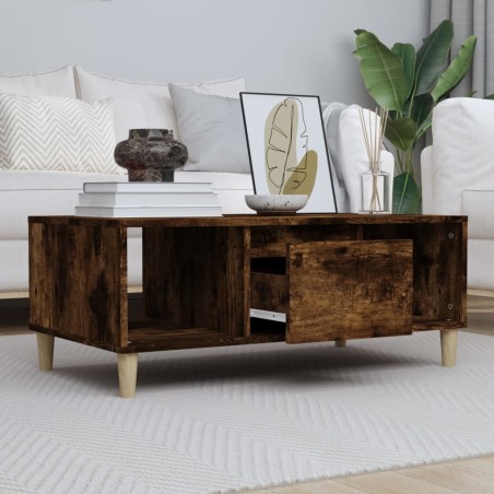 vidaXL Mesa de centro madera contrachapada roble ahumado 90x50x36,5 cm