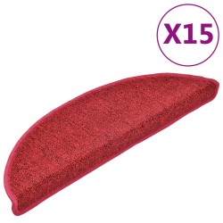 vidaXL Alfombrillas de escalera 15 unidades burdeos 56x17x3 cm