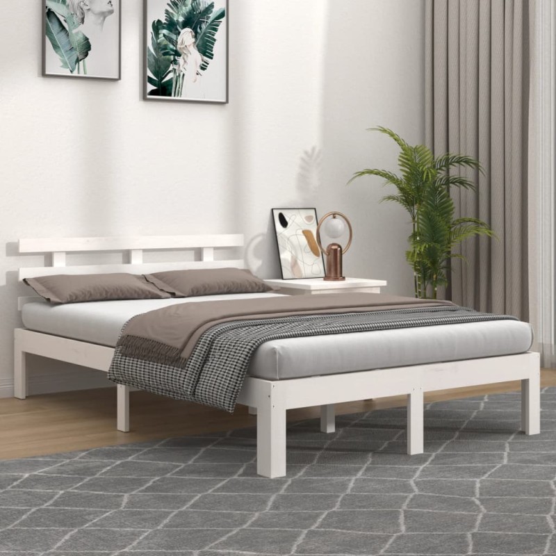 vidaXL Estructura de cama madera maciza blanca 140x200 cm vidaXL Estructura de cama madera maciza blanca 140x200 cm