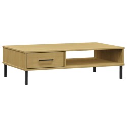 vidaXL Mesa de centro patas de metal OSLO madera maciza pino marrón