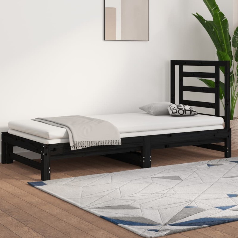 vidaXL Sofá cama extraíble madera maciza de pino negro 2x(90x200) cm vidaXL Sofá cama extraíble madera maciza de pino negro 2x(90x200) cm