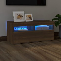 vidaXL Mueble de TV con luces LED roble marrón 90x35x40 cm