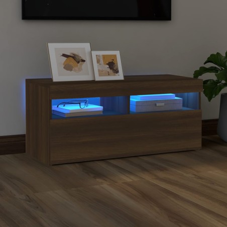 vidaXL Mueble de TV con luces LED roble marrón 90x35x40 cm