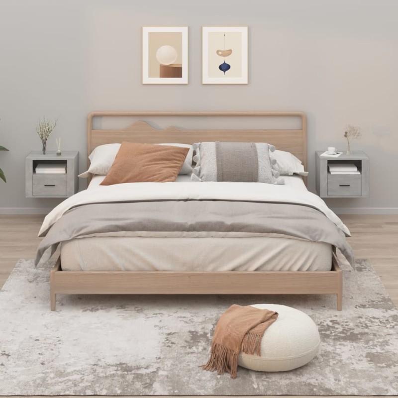 vidaXL Mesitas de noche de pared 2 uds gris hormigón 50x36x40 cm vidaXL Mesitas de noche de pared 2 uds gris hormigón 50x36x40 cm