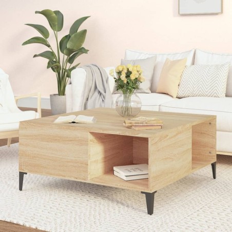 vidaXL Mesa de centro madera contrachapada roble Sonoma 80x80x36,5 cm