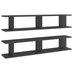 vidaXL Estante de pared 2 uds contrachapado gris brillante 105x18x20cm