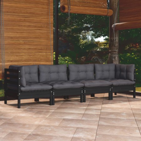 vidaXL Juego de muebles de jardín 4 pzas y cojines madera maciza pino