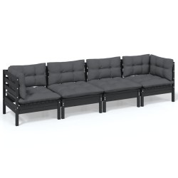 vidaXL Juego de muebles de jardín 4 pzas y cojines madera maciza pino