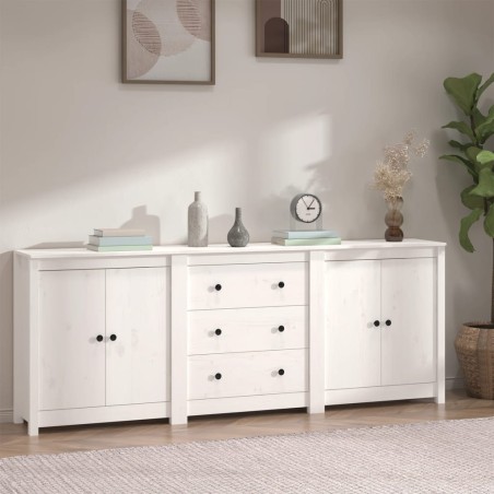 vidaXL Aparador de madera maciza de pino blanco 210x35x80 cm