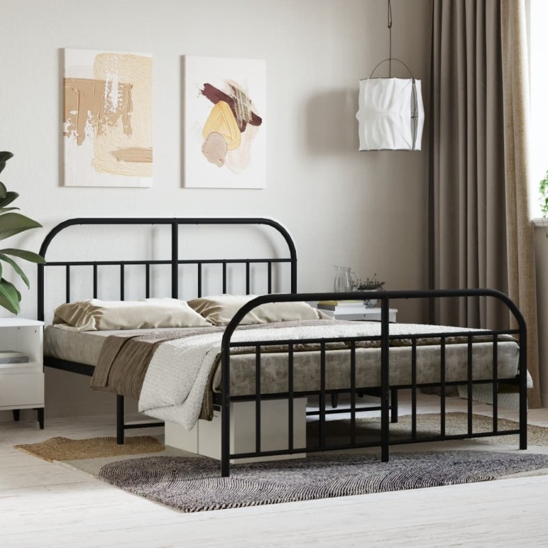 vidaXL Estructura de cama cabecero y pie de cama metal negro 140x190cm vidaXL Estructura de cama cabecero y pie de cama metal negro 140x190cm