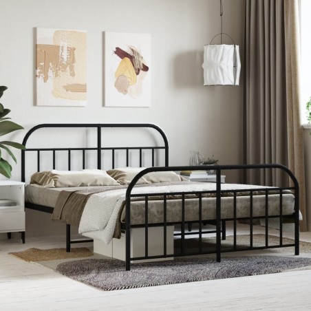 vidaXL Estructura de cama cabecero y pie de cama metal negro 140x190cm