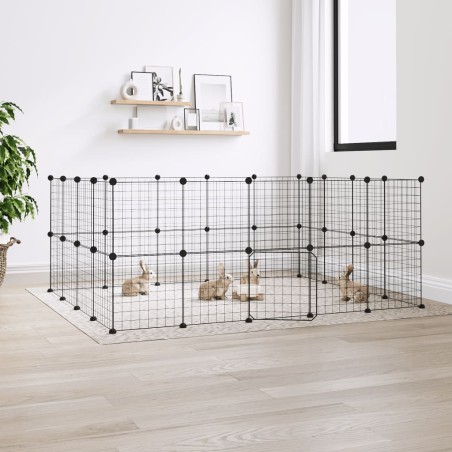 vidaXL Jaula para mascotas de 36 paneles puerta acero negro 35x35 cm