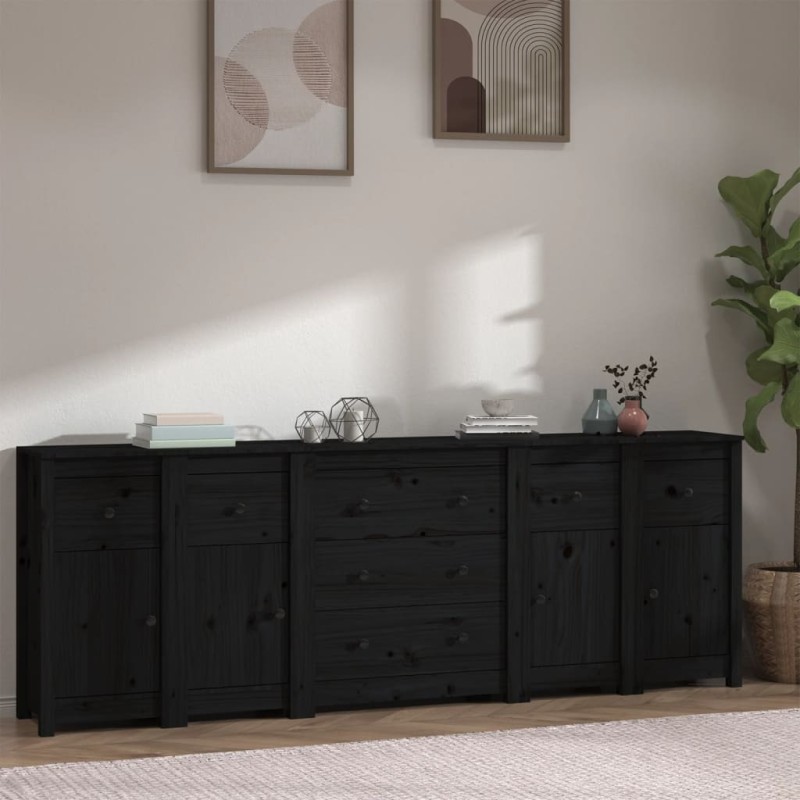 vidaXL Aparador de madera maciza de pino negro 230 x 35 x 80 cm vidaXL Aparador de madera maciza de pino negro 230 x 35 x 80 cm
