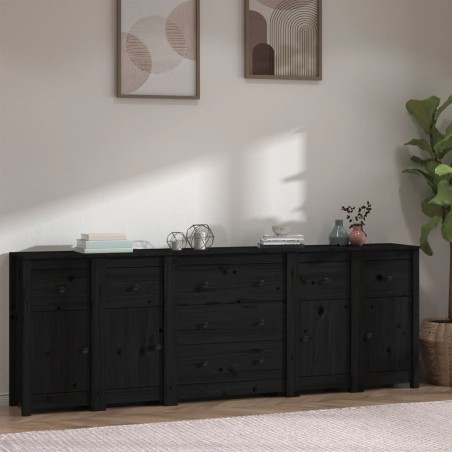 vidaXL Aparador de madera maciza de pino negro 230 x 35 x 80 cm