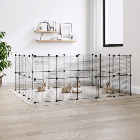 vidaXL Jaula para mascotas de 36 paneles puerta acero negro 35x35 cm
