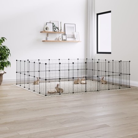 vidaXL Jaula para mascotas de 52 paneles puerta acero negro 35x35 cm