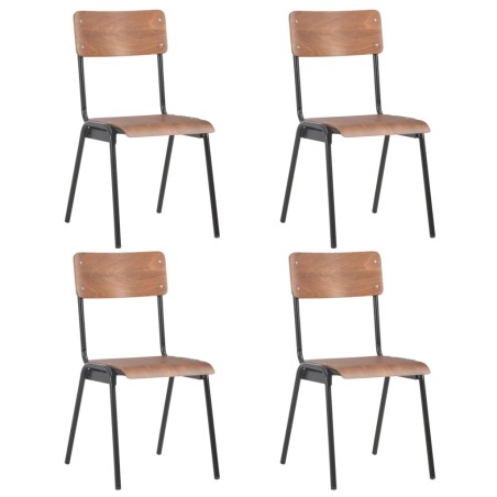vidaXL Sillas de comedor 4 uds contrachapada maciza y acero marrón