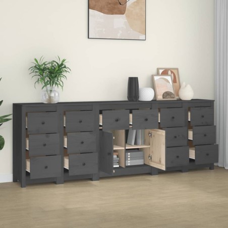 vidaXL Aparador de madera maciza de pino gris 230 x 35 x 80 cm