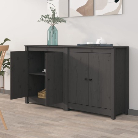 vidaXL Aparador 2 uds de madera maciza de pino gris 70x35x80 cm