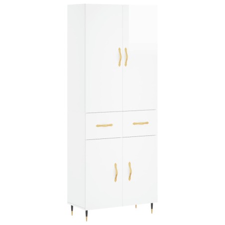 vidaXL Aparador alto madera contrachapada blanco brillo 69,5x34x180 cm