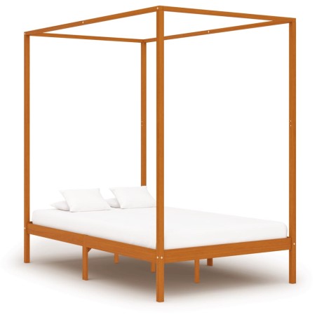 vidaXL Cama con dosel de madera maciza de pino marrón miel 120x200 cm