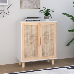 vidaXL Aparador blanco madera pino maciza y ratán natural 60x30x70 cm