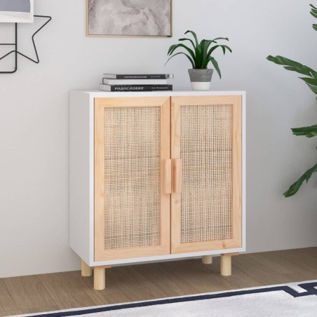 vidaXL Aparador blanco madera pino maciza y ratán natural 60x30x70 cm
