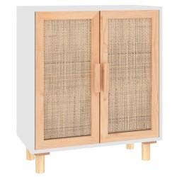 vidaXL Aparador blanco madera pino maciza y ratán natural 60x30x70 cm