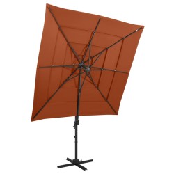 vidaXL Sombrilla de 4 niveles con poste aluminio terracota 250x250 cm