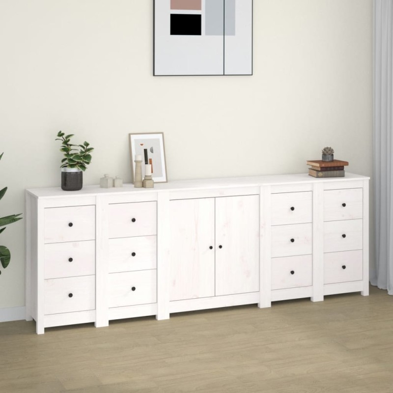 vidaXL Aparador de madera maciza de pino blanco 230 x 35 x 80 cm vidaXL Aparador de madera maciza de pino blanco 230 x 35 x 80 cm