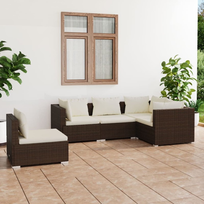 vidaXL Set muebles de jardín 5 piezas y cojines ratán sintético marrón