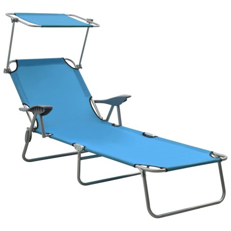 vidaXL Tumbona de jardín con toldo acero azul 