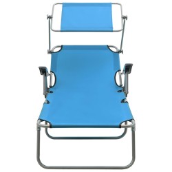 vidaXL Tumbona de jardín con toldo acero azul 