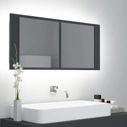 vidaXL Armario espejo de baño con luz LED acrílico gris 100x12x45 cm