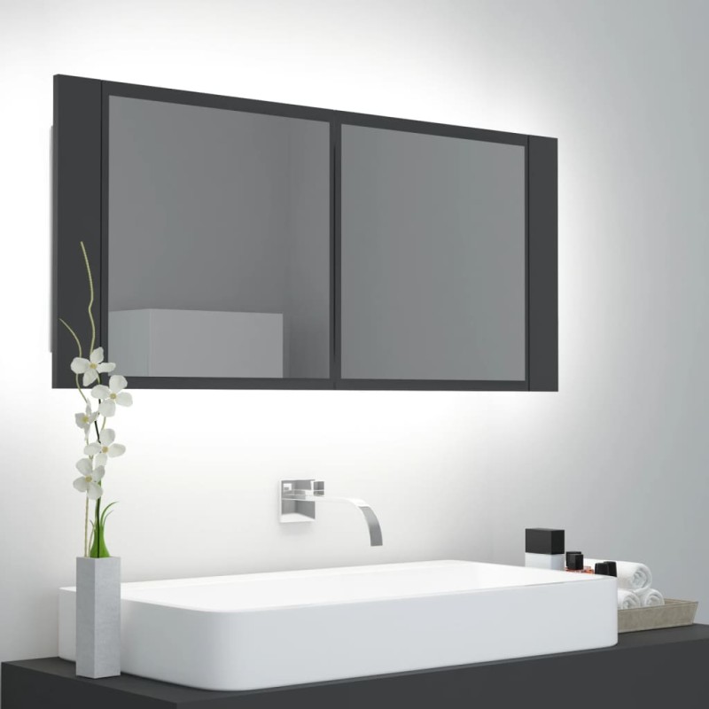 vidaXL Armario espejo de baño con luz LED acrílico gris 100x12x45 cm vidaXL Armario espejo de baño con luz LED acrílico gris 100x12x45 cm