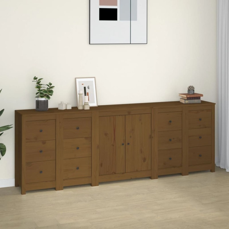 vidaXL Aparador de madera maciza de pino marrón miel 230 x 35 x 80 cm vidaXL Aparador de madera maciza de pino marrón miel 230 x 35 x 80 cm
