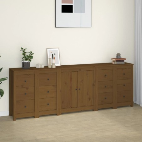 vidaXL Aparador de madera maciza de pino marrón miel 230 x 35 x 80 cm