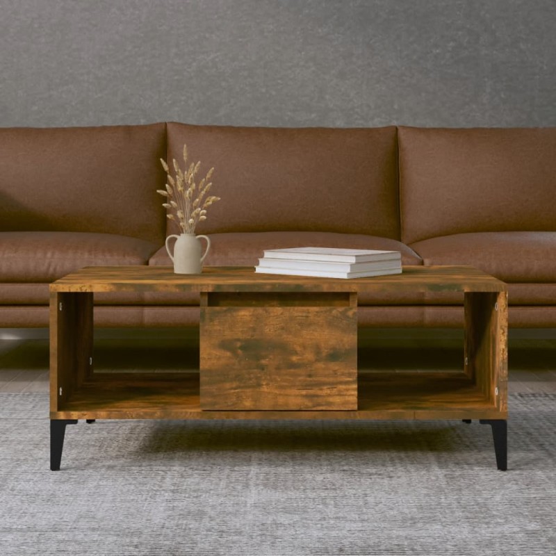 vidaXL Mesa de centro madera contrachapada roble ahumado 90x50x36,5 cm vidaXL Mesa de centro madera contrachapada roble ahumado 90x50x36,5 cm
