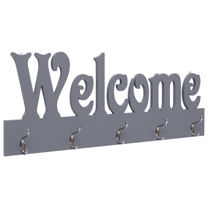 vidaXL Perchero de pared WELCOME gris 74x29,5 cm vidaXL Perchero de pared WELCOME gris 74x29,5 cm