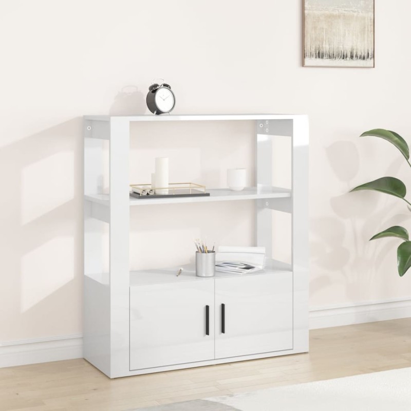 vidaXL Aparador de madera contrachapada blanco brillante 80x30x90 cm vidaXL Aparador de madera contrachapada blanco brillante 80x30x90 cm
