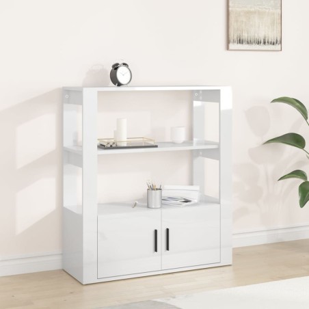 vidaXL Aparador de madera contrachapada blanco brillante 80x30x90 cm