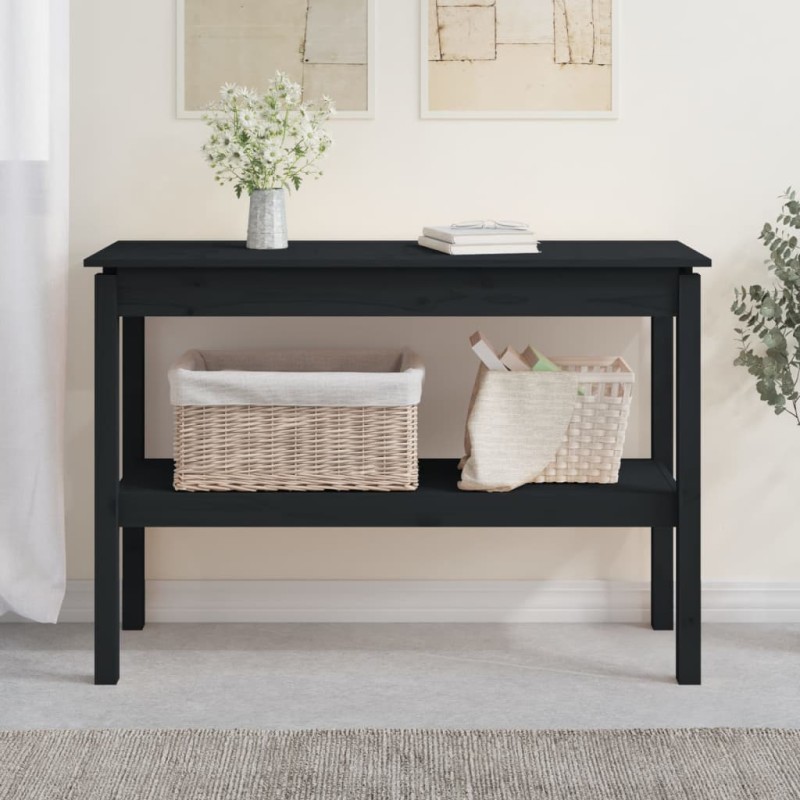 vidaXL Mesa consola madera maciza de pino negro 110x40x75 cm