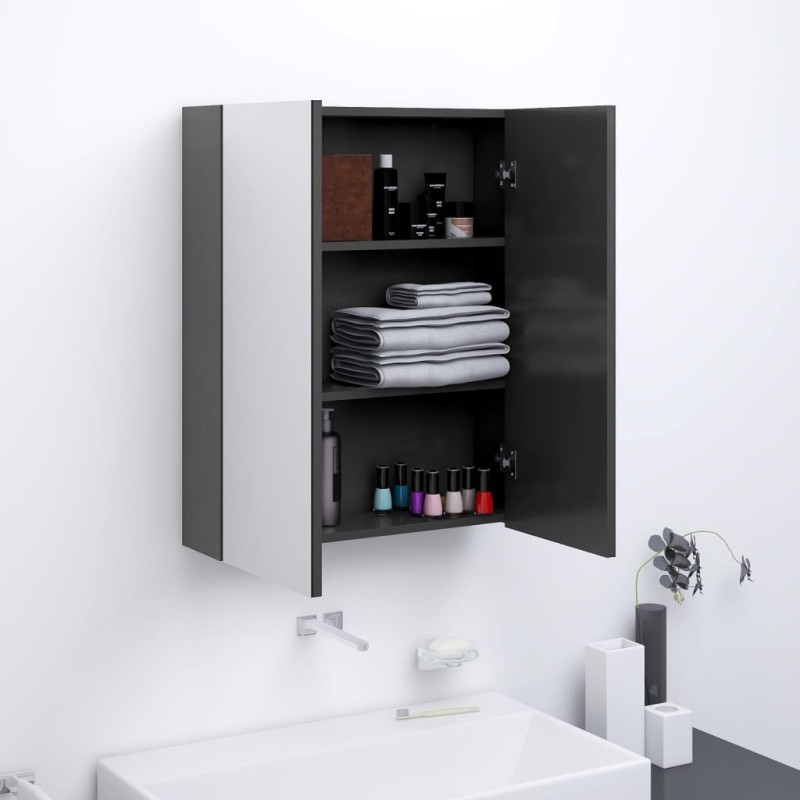 vidaXL Armario de espejo de baño MDF gris 60x15x75 cm vidaXL Armario de espejo de baño MDF gris 60x15x75 cm