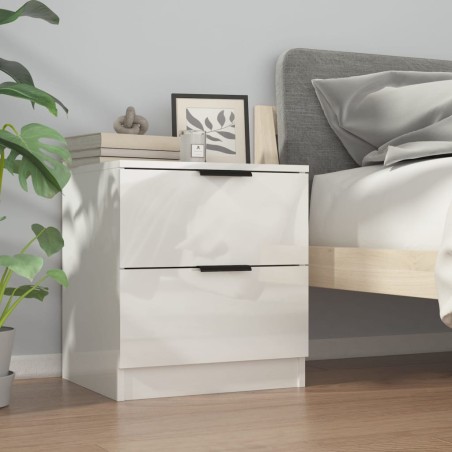 vidaXL Mesita de noche madera contrachapada blanco brillante